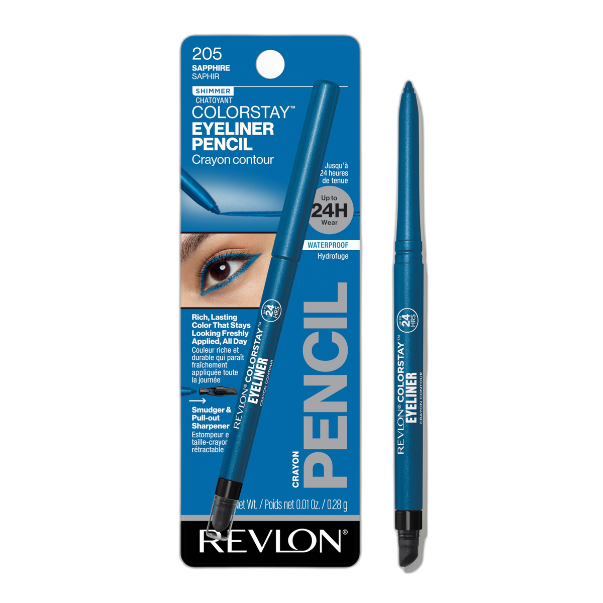 REVLON ColorStay Pencil Waterproof Eyeliner, Smudge-Proof, Eye Makeup with Built-In Sharpener, Packaging May Vary, 205 Sapphire, 0.01 oz