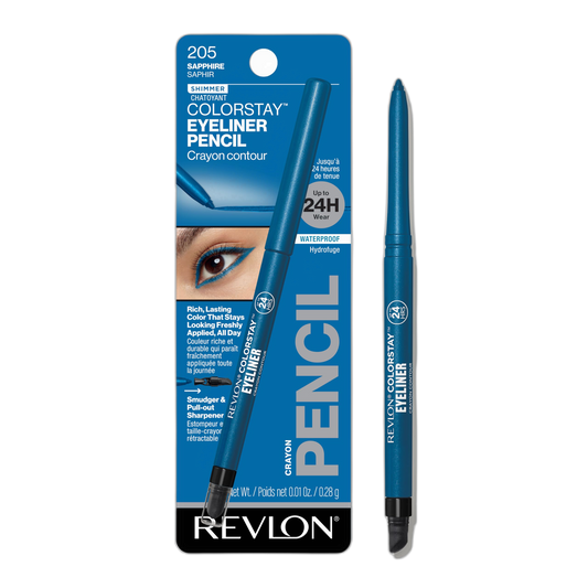 REVLON ColorStay Pencil Waterproof Eyeliner, Smudge-Proof, Eye Makeup with Built-In Sharpener, Packaging May Vary, 205 Sapphire, 0.01 oz
