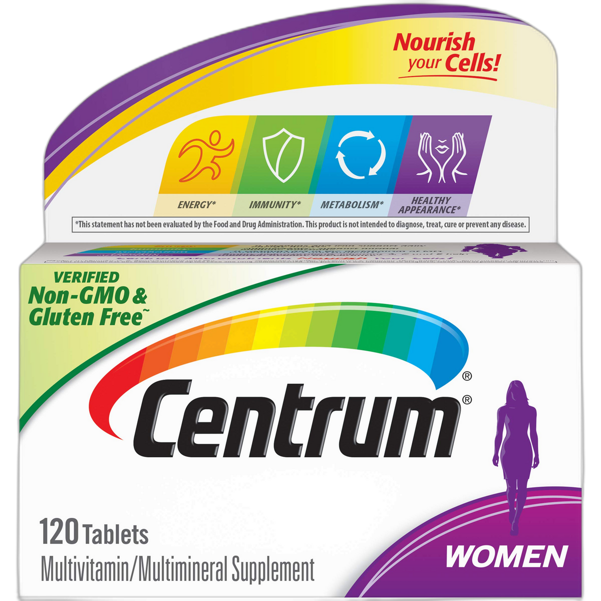Centrum Multivitamin Tablet for Women, Multivitamin/Multimineral Supplement with Iron, Vitamin D3, B Vitamins and Antioxidant Vitamins C and E, Gluten Free, Non-GMO Ingredients - 120 Count