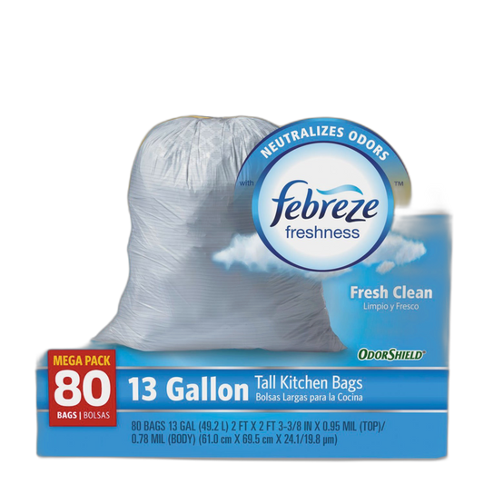 Glad 78899BX OdorShield Tall Kitchen Drawstring Bags, Fresh Clean, 13 gal, White, 80/Box