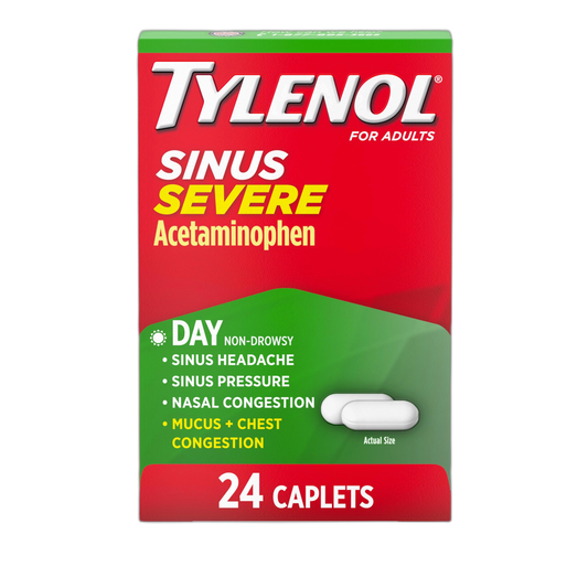 Tylenol Sinus Severe Daytime Cold & Flu Relief Medicine Caplets, Non-Drowsy Pain Reliever, Fever Reducer Expectorant & Decongestant, Acetaminophen, Guaifenesin & Phenylephrine HCl, 24 ct
