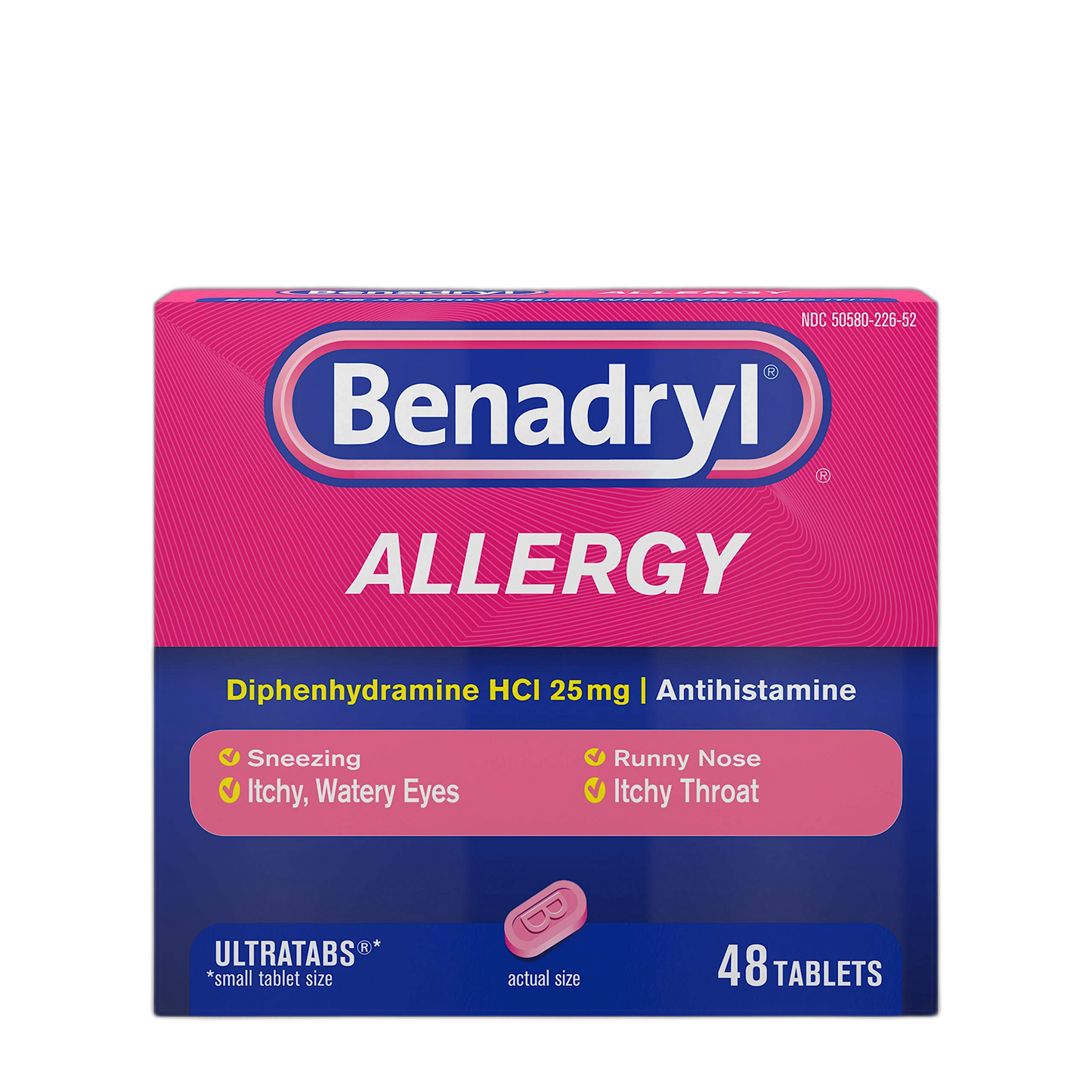Benadryl Ultratabs Antihistamine Allergy Medicine, Diphenhydramine HCl Tablets, 48 ct