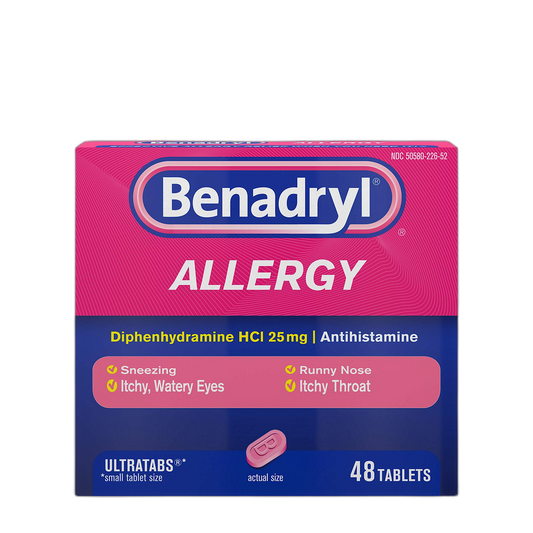 Benadryl Ultratabs Antihistamine Allergy Medicine, Diphenhydramine HCl Tablets, 48 ct