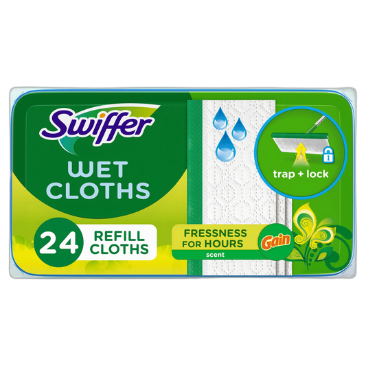 Swiffer Sweeper Wet Mopping Cloths, Multi-Surface Floor Cleaner with Gain Original Scent, 24 Count