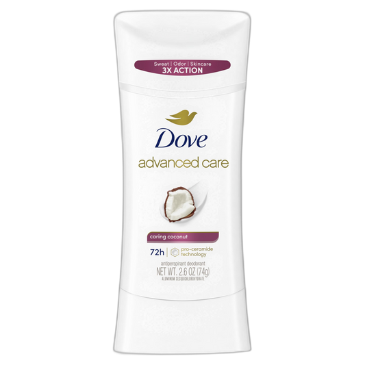 Dove Advanced Care Antiperspirant Deodorant Stick Caring Coconut for Helping Repair Skin Barrier After Shaving, with 72-Hour Sweat & Odor Protection, 2.6 oz