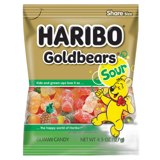 HARIBO Gummi Candy, Sweet & Sour Goldbears, Gummy Bears with A Twist, 4.5 Ounce (Pack of 12) Delicious Soft and Chewy Snacks, Assorted Fruity Flavors
