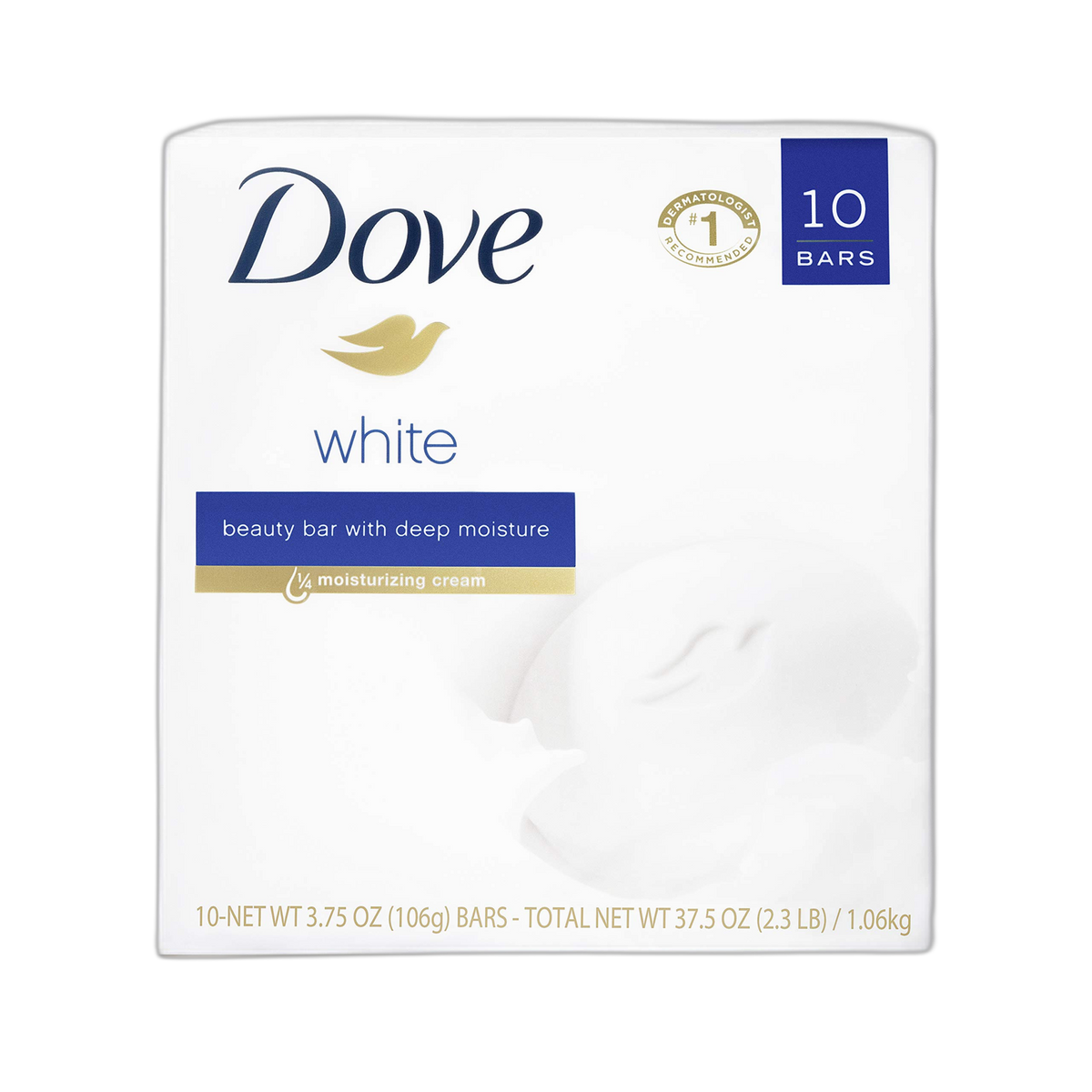 Dove Beauty Bar More Moisturizing than Bar Soap White Effectively Washes Away Bacteria, Nourishes Your Skin 3.75 oz, 10 Bars