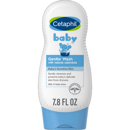 Cetaphil Baby Body Wash with Half Baby Lotion, Gentle Wash with Organic Calendula, Soothes Dry, Sensitive Skin for Everyday Use, Gentle Fragrance, Soap Free, Hypoallergenic, 7.8oz