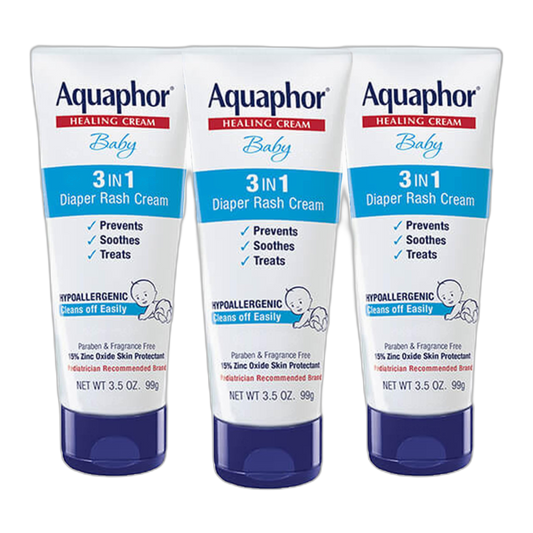 Aquaphor Baby Diaper Rash Cream, 3-in-1 Diaper Rash Relief, 3.5 Oz Tube, (Pack of 3)