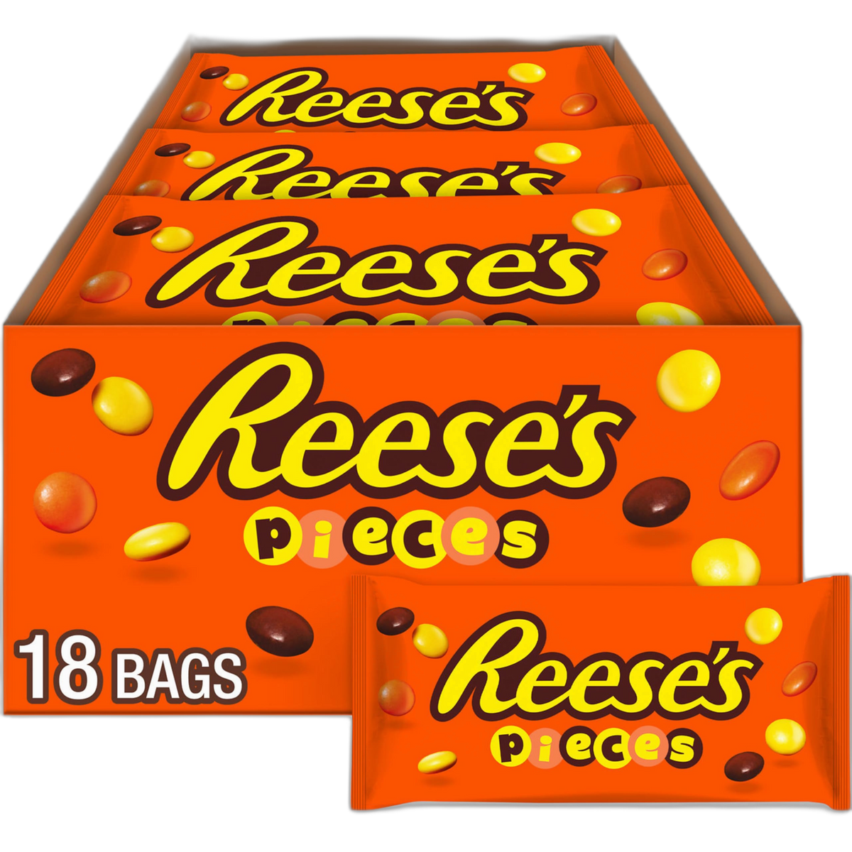 REESE'S PIECES Peanut Butter in a Crunchy Shell, Candy Bags, 1.53 oz (18 Count)