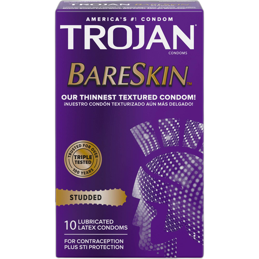 Trojan Studded Bareskin Lubricated Condoms - 10 Count