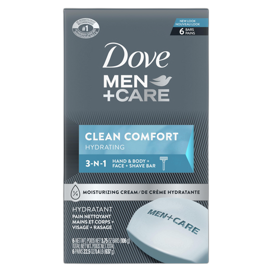 DOVE MEN + CARE Body Soap and Face Bar to Hydrate Skin Clean Comfort More Moisturizing Than Bar Soap 3.75 oz 6 Bars