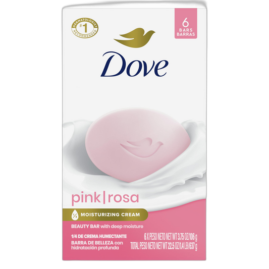 Dove Beauty Bar Gentle Skin Cleanser Pink 6 Bars Moisturizing for Gentle Soft Skin Care More Moisturizing Than Bar Soap 3.75 oz