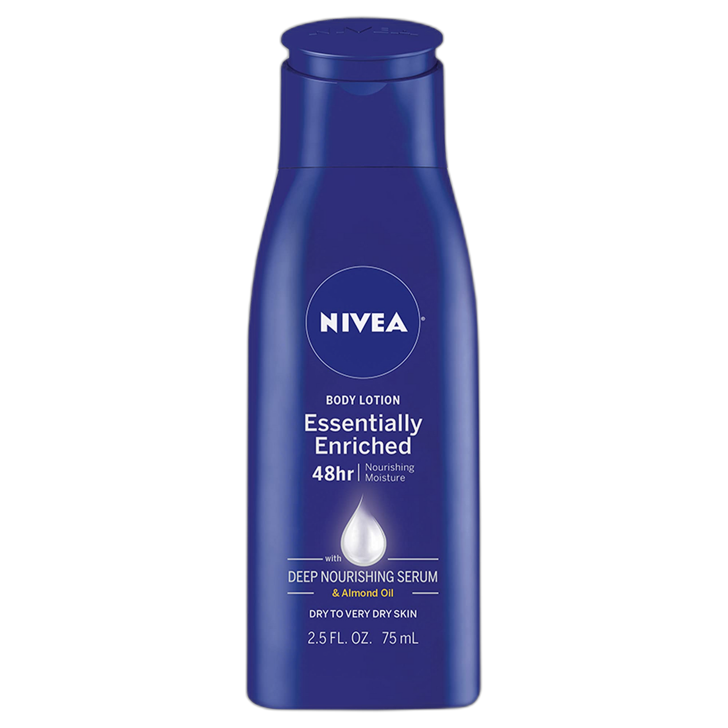 NIVEA Essentially Enriched Body Lotion for Very Dry Skin with Hyaluronic Acid, Almond Oil and Deep Nourishing Serum, 72-Hour Body Moisturizer, 2.5 Fl Oz Bottle