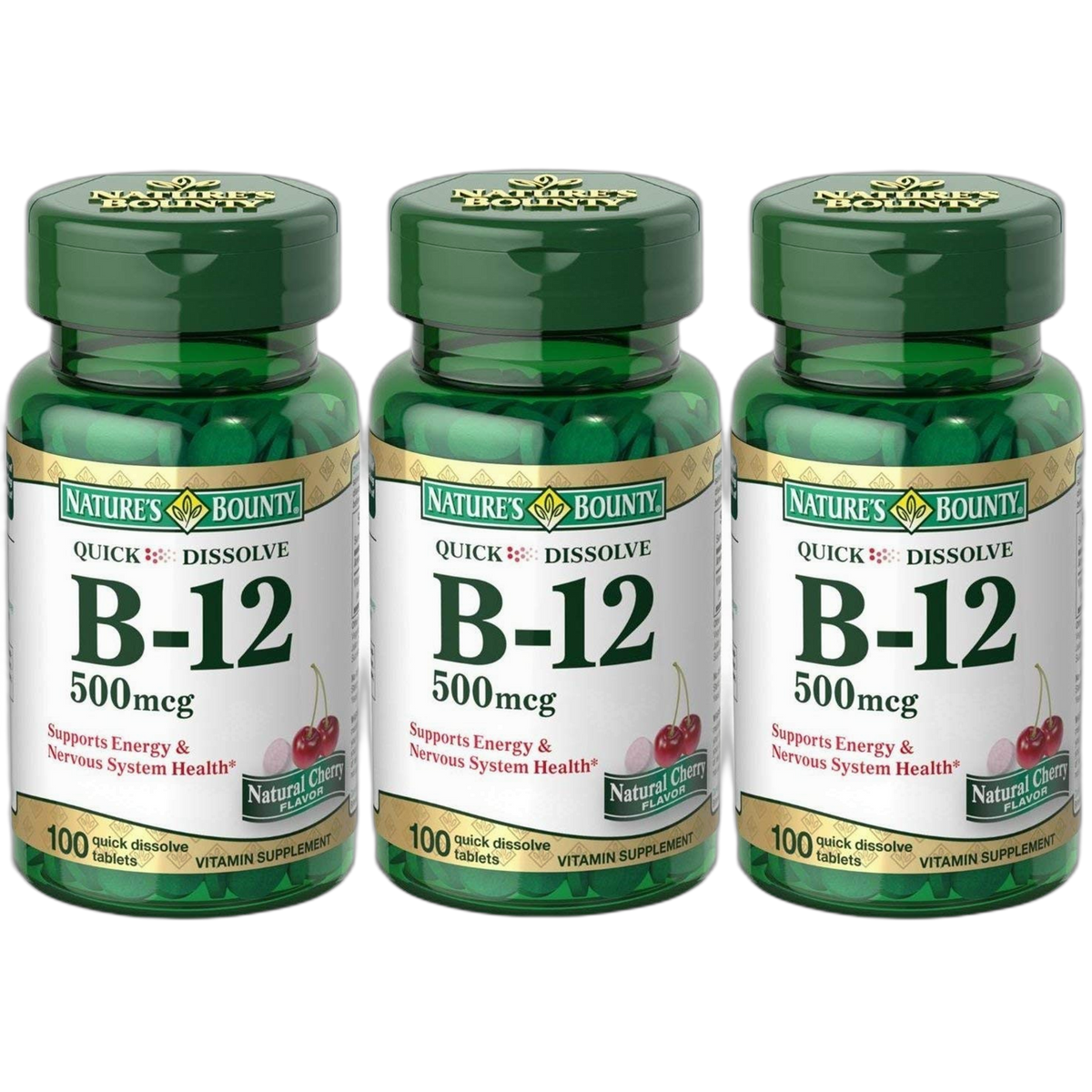 Nature's Bounty B-12 Quick Dissolve Tablets 500 Mcg, 300 Tablets (3 X 100 Count Bottles)