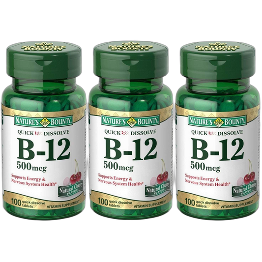 Nature's Bounty B-12 Quick Dissolve Tablets 500 Mcg, 300 Tablets (3 X 100 Count Bottles)
