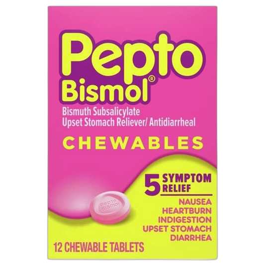 Pepto Bismol Original Chewable Tablet - 12 per Pack - 24 Packs per case.
