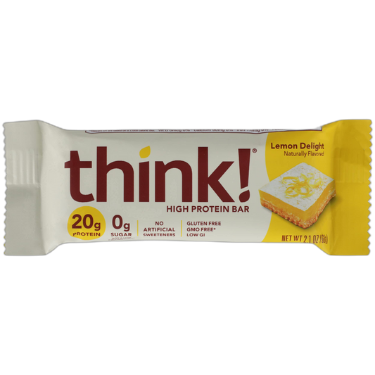 think!, High Protein Bars - Lemon Delight, 20g Protein, 0g Sugar, No Artificial Sweeteners, Gluten Free, GMO Free, 2.1 Ounce bar