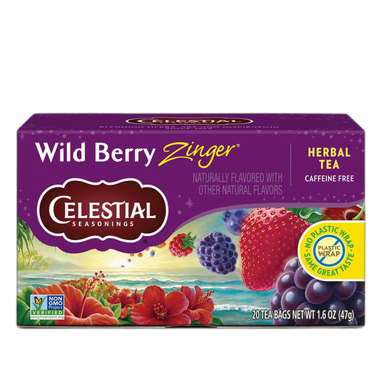 Celestial Seasonings Wild Berry Zinger Herbal Tea, Caffeine Free, 20 Tea Bags Box