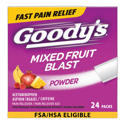 Goody's Pain Relief Powders, Extra Strength Headache Powder Mixed Fruit Blast, 24 ct (Pack of 1)