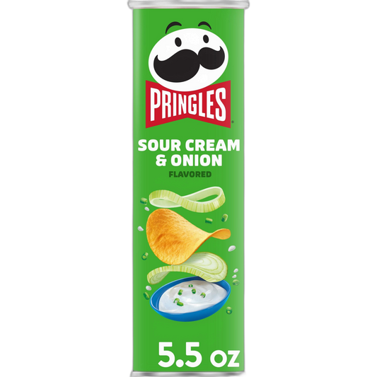 Pringles Potato Crisps Chips, Lunch Snacks, On-The-Go Snacks, Sour Cream and Onion, 5.5oz Can (1 Can)