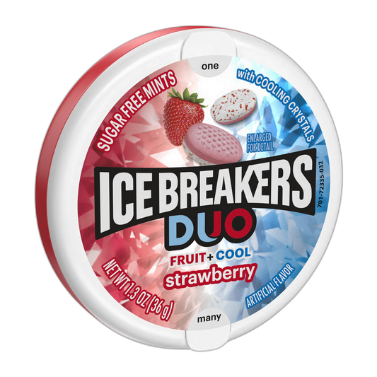 ICE BREAKERS Duo Fruit Plus Cool Strawberry Sugar Free Mints Tin, 1.3 oz