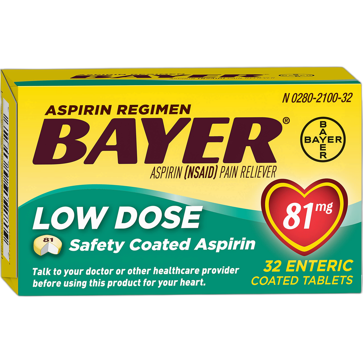 Bayer Low Dose (81mg) Safety Coated Aspirin, Tablets, 32 ct