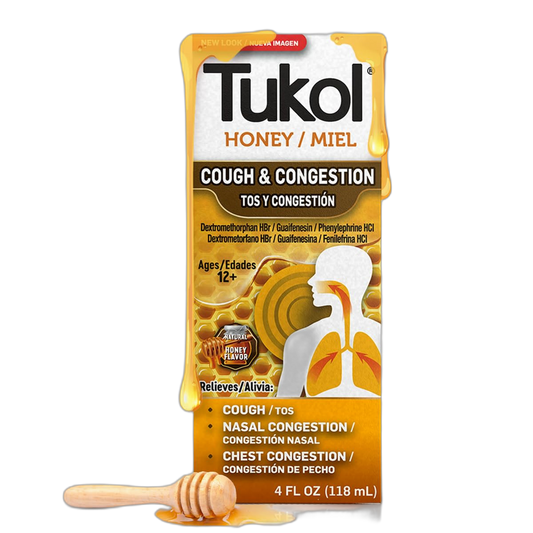 TUKOL X-Pecto Honey Cough Syrup for Adults, DM Cough Expectorant, Chest Congestion Relief, Cough DM, Expectorant Cough Syrup, Fast Relief for Cough and Chest Congestion, 4 FL OZ