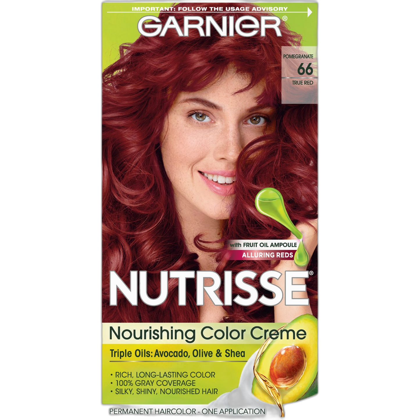 Garnier Nutrisse Nourishing Hair Color Creme, 66 True Red (Pomegranate) (Packaging May Vary)