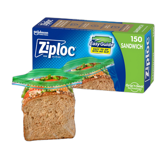 Ziploc Sandwich and Snack Bags with EasyGuide Texture, Plastic Storage Bags with Grip 'n Seal Technology, 150 Bags Total