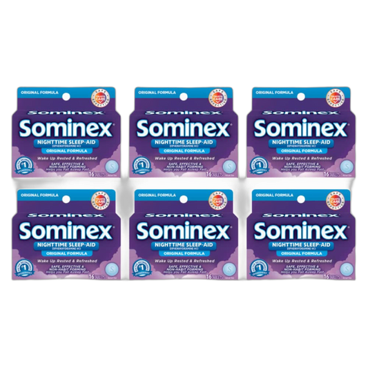 Sominex Nighttime Sleep-Aid with Diphenhydramine HCl 25 mg, Original Formula, 16 Tablets, (Pack of 6)