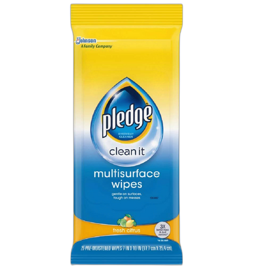 Pledge Multisurface Wipes, Fresh Citrus, 25 Wipes Per Pack (2 Packs)