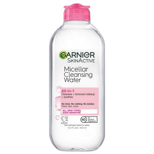 Garnier Micellar Water, Hydrating Facial Cleanser & Makeup Remover, Suitable for Sensitive Skin, Vegan, Cruelty Free, 13.5 Fl Oz (400mL), 1 Count
