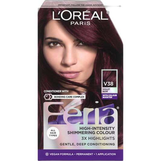 L'Oreal Paris Feria Multi-Faceted Shimmering Permanent Hair Color Hair Dye, V38 Violet Noir (Intense Deep Violet)