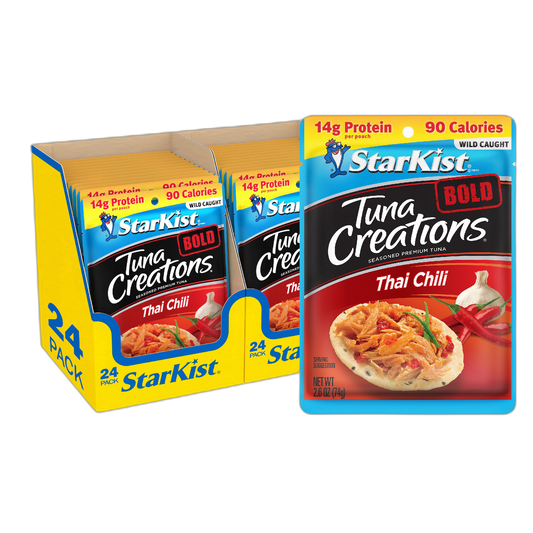 StarKist Tuna Creations BOLD Thai Chili Style, 2.6 oz Pouch (24 Pack) Ready to Eat Wild Caught Tuna, 14g Protein, 90 Calories Per Serving, Gluten Free, Soy Free, Kosher, Perfect for Meals and Snacks