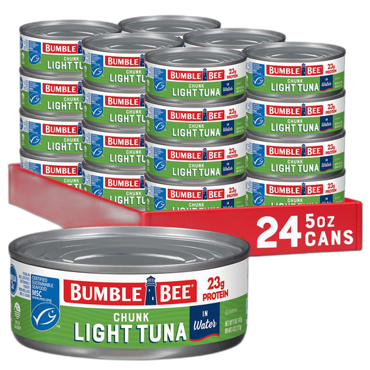 Bumble Bee Chunk Light Tuna In Water, 5 oz Cans (Pack of 24) - Wild Caught Skipjack Tuna - 23g Protein Per Serving - MSC Certified Sustainable Seafood, Non-GMO, Gluten Free, Kosher