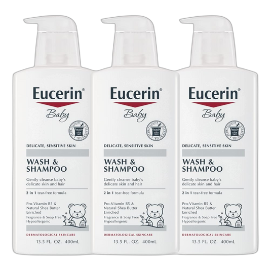 Eucerin Baby Unscented Baby Shampoo and Body Wash, Tear Free Shampoo and Wash, 13.5 Fl Oz Pump Bottle, Pack of 3