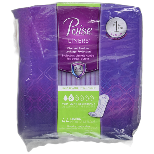 44 Poise Long Length Panty Liners Fresh Lightweight- #2 Light Bladder Urine Leakage Protection - 1 Package of 44 Liners