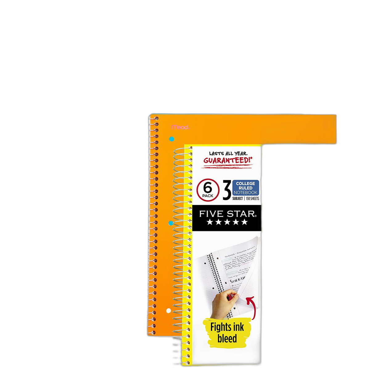 Five Star Spiral Notebooks, 3 Subject, College Ruled Paper, 150 Sheets, 11" x 8-1/2", Assorted Colors, 6 Pack (73479)