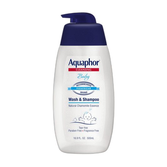 Aquaphor Baby Wash and Shampoo - Mild, Tear-free 2-in-1 Solution for Baby’s Sensitive Skin - 16.9 fl. oz. Pump