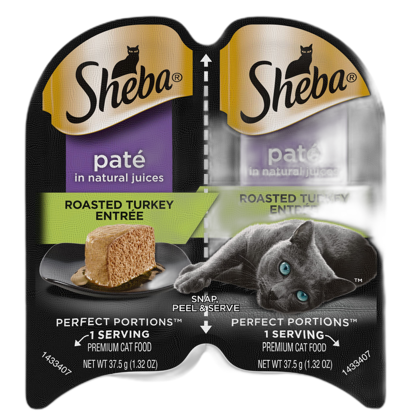 Sheba Perfect Portions Paté Wet Cat Food Tray (1 Count, 2 Servings), Roasted Turkey Entrée, Easy Peel Twin-Pack Tray