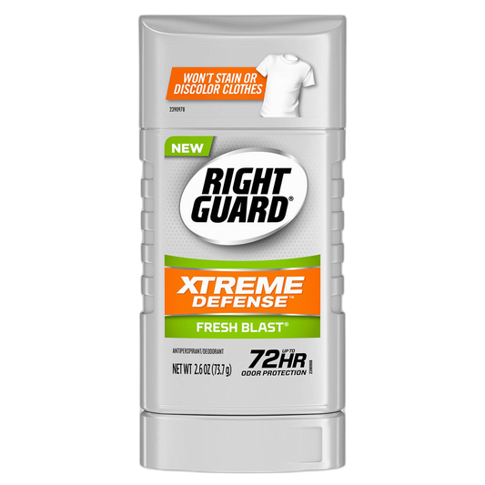 Right Guard Xtreme Defense Antiperspirant Deodorant Invisible Solid Stick, Fresh Blast, 2.6 Ounce