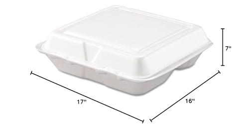 Dart 80HT3R Sm 3 Comp Foam Hinged Container, 8 in (Case of 200)