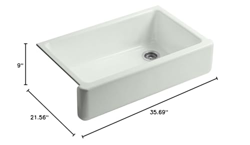 KOHLER K-6489-FF Whitehaven Farmhouse Self-Trimming Apron Front Single Basin Sink with Tall Apron, Sea Salt