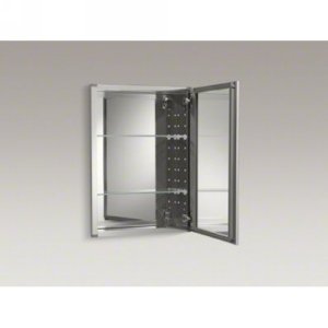 KOHLER CB-CLW2026SS Aluminum Medicine Cabinet with Decorative Silver Framed Mirror Door, Adjustable Shelves Rectangular Frame, 20" x 26"