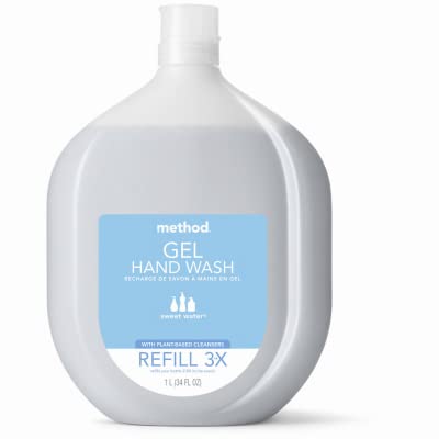 Method Gel Hand Soap Refill, Sweet Water, Recyclable Bottle, Biodegradable Formula, 34 oz (Pack of 4) (Packaging May Vary)