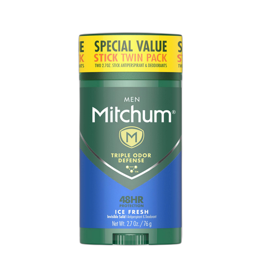 Mitchum Men's Deodorant, Antiperspirant Stick, Triple Odor Defense Invisible Solid, 48 Hr Protection, Dermatologist Tested, Ice Fresh, 2.7 Oz (Pack of 2)