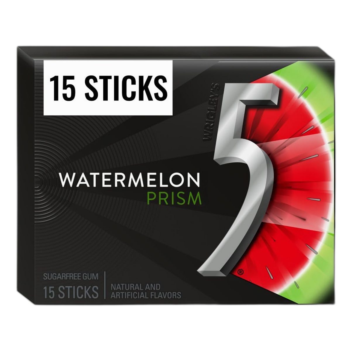 5 GUM Watermelon Prism Sugar Free Chewing Gum, 15 Stick Pack