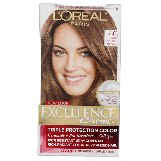 L'Oreal Paris Excellence Creme Triple Protection Hair Color, [6G] Light Golden Brown 1 ea (Pack of 3)