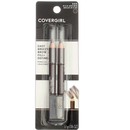 CoverGirl Easy Breezy Brow, Fill+Define Pencils [505] Rich Brown 2 ea?? ( Pack of 5)?
